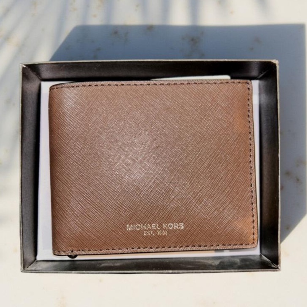 Michael Kors Andy Slim Bifold Wallet Brown Leather NWT Brand New In Box $98